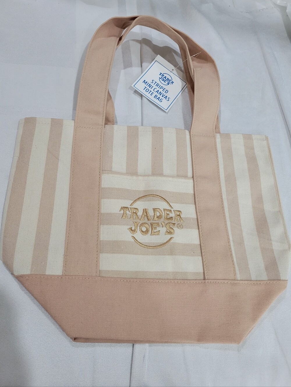 Trader Joe's 2026 Limited Mini Beige Canvas & Stripe Canvas Tote Bag NEW NWT